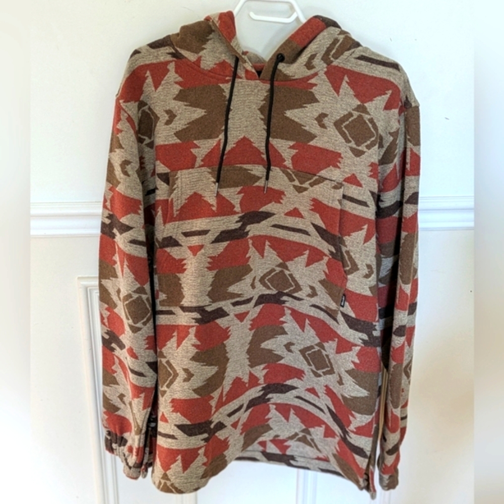 HOOKE Thick Polyester Patterned Hoodie - Brown Beige and Red | Men's XL
